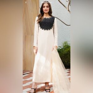 Elegant Cream and Black Long Dress
